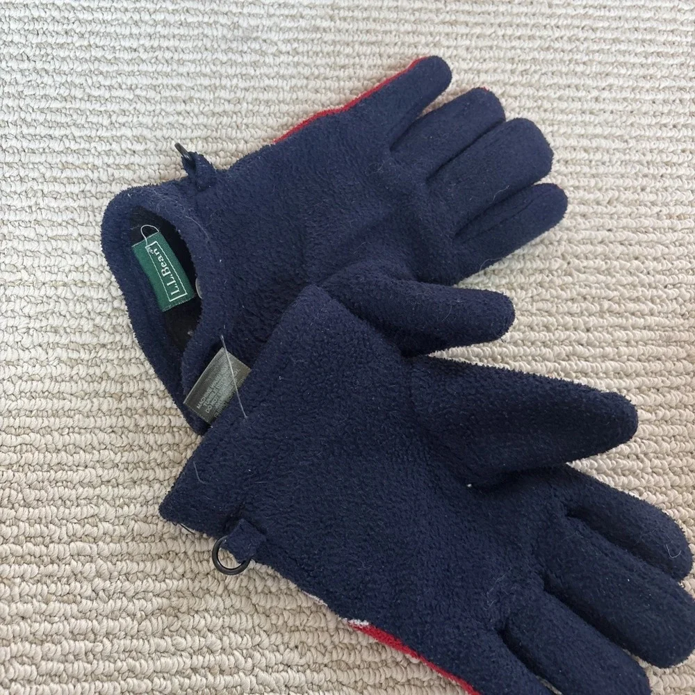 Vintage LL Bean y2k Fleece Gloves Blue & Red Flames Kids Sz Small